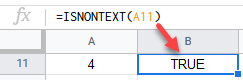 google sheets function isnontext