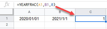 google sheets YEARFRAC FUNCTION 1