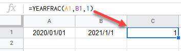 google sheets YEARFRAC FUNCTION 2