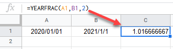 google sheets YEARFRAC FUNCTION 3