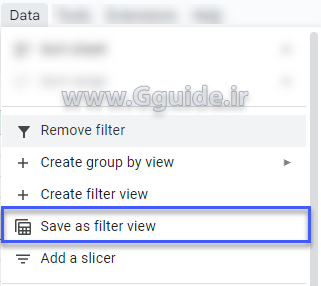 گزینه filter از منوی data در گوگل شیت 2