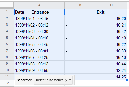 google sheets menu data split text to columns 3