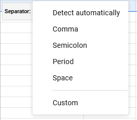 google sheets menu data split text to columns 4