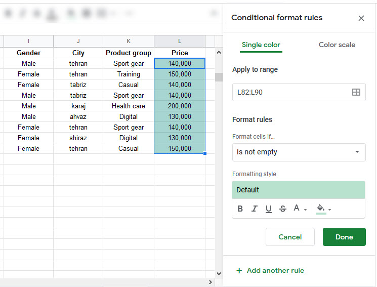 google sheets menu format conditional formatting 2