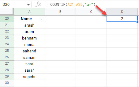 google sheets formula wildcard 1