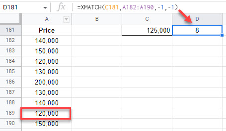 google sheets formula xmatch 3