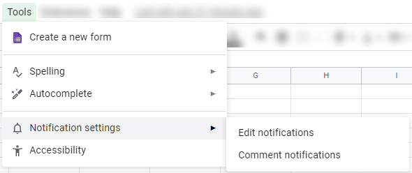 Google Sheets menu tools 4