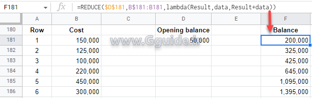google sheets REDUCE function 2