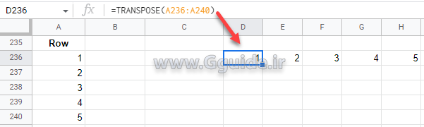 google sheets TRANSPOSE function 1