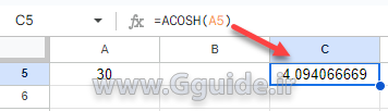google sheets ACOSH function