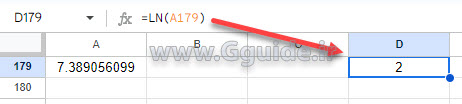 google sheets LN function