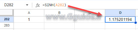google sheets SINH function