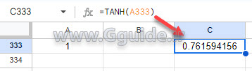 google sheets TANH function