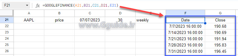 google sheets GOOGLEFINANCE function