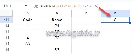 google sheets COUNTA function
