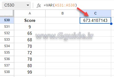 google sheets VAR function