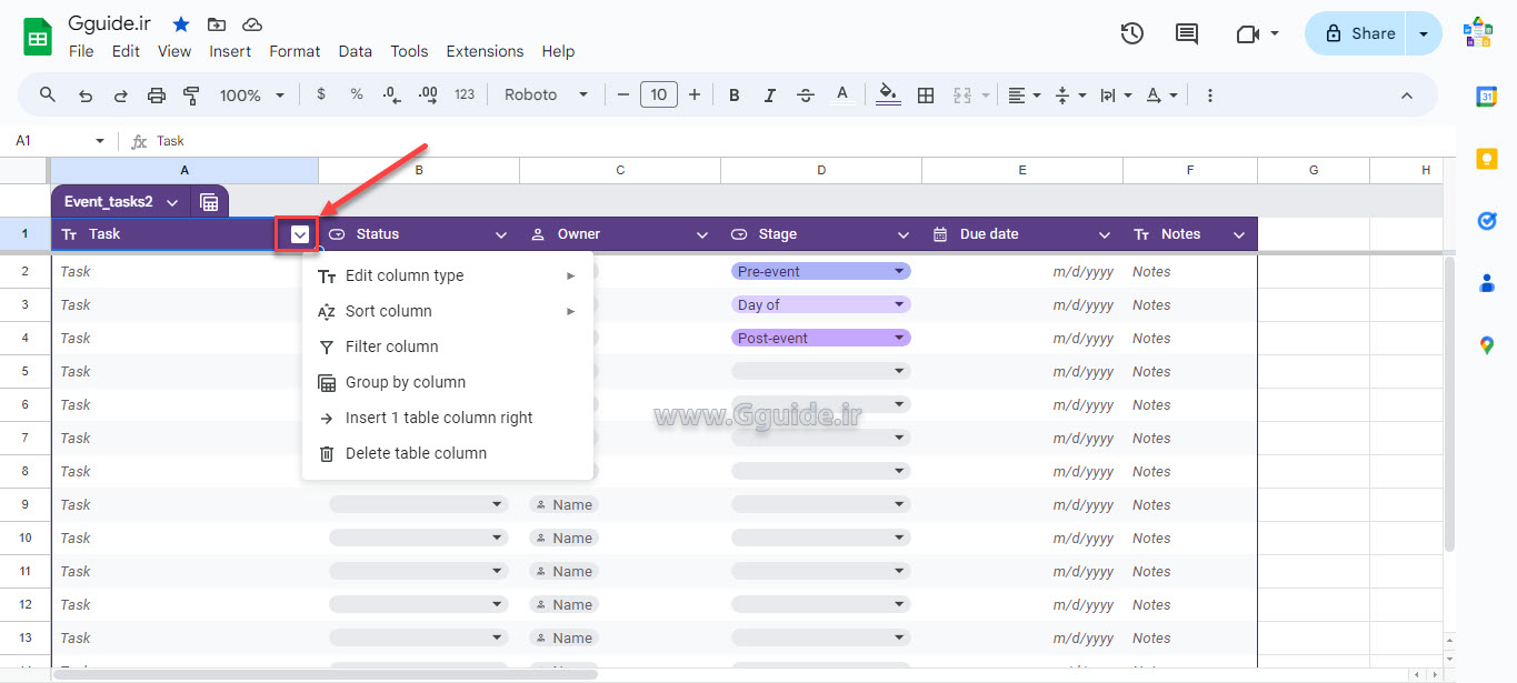google sheets Table 4