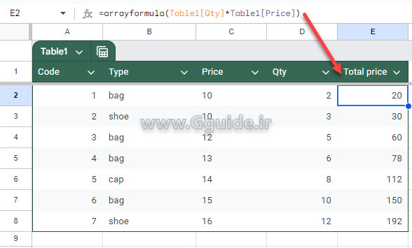 447 google sheets Table FEATURES 3