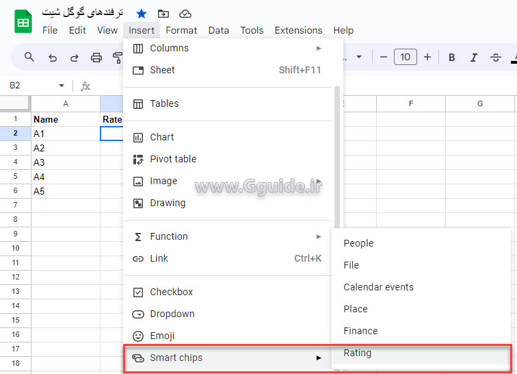 google sheets Rating 1