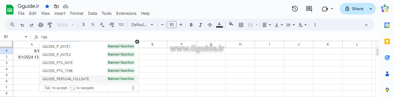 google sheets persian date functions 7