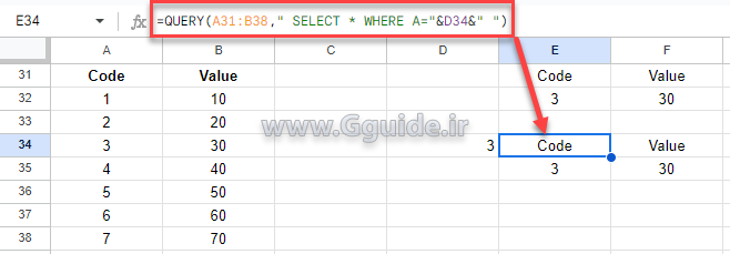 نحوه تعریف عملگرهای مقایسه ای در تابع query گوگل شیت 2