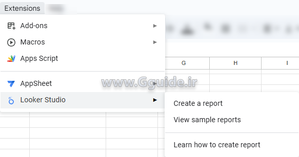 منوی Extensions گوگل شیت 6