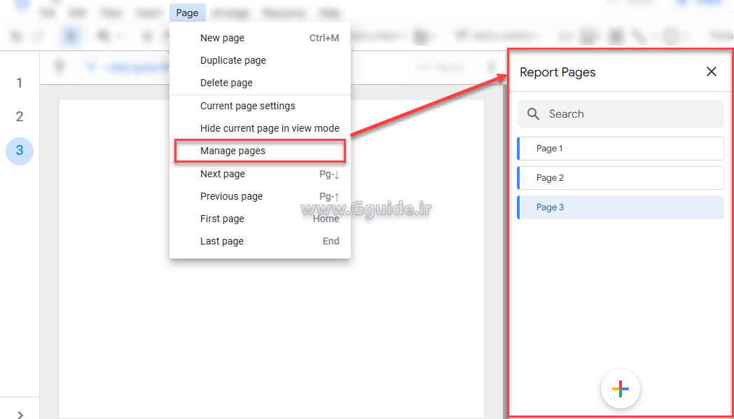 منوی page در لوکر استودیو 3