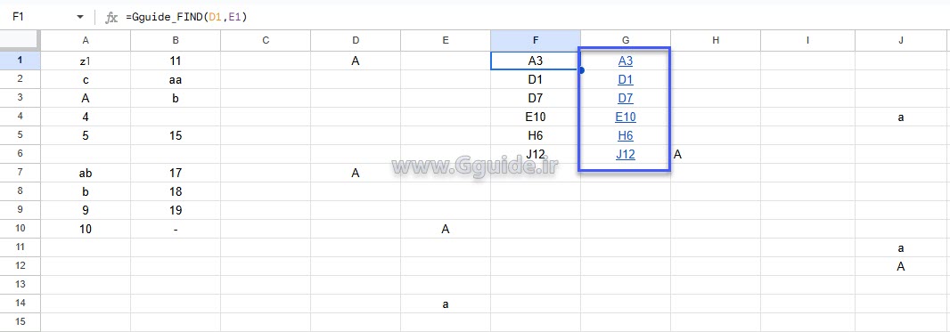 فرمول پیدا کردن آدرس سلول ها در گوگل شیت براساس مقدار آنها 2